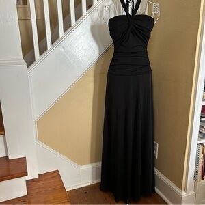 City Triangles Black Halter Ruched Maxi Dress